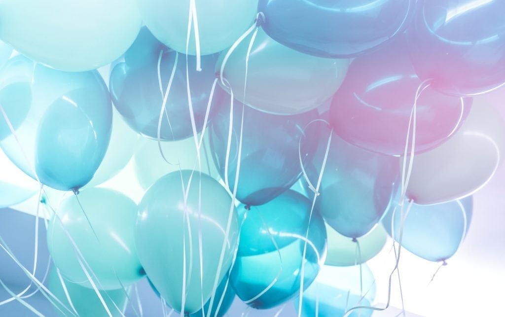 Party background, abstract festive background of a bunch of blue air balloons, happy birthday holiday decoration