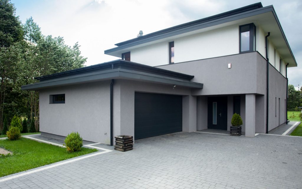 contemporary driveway parking of the big modern house