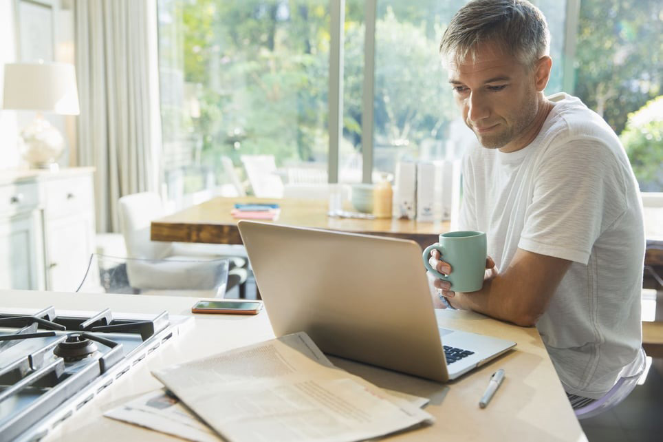 Man and his nootropic drink while working home